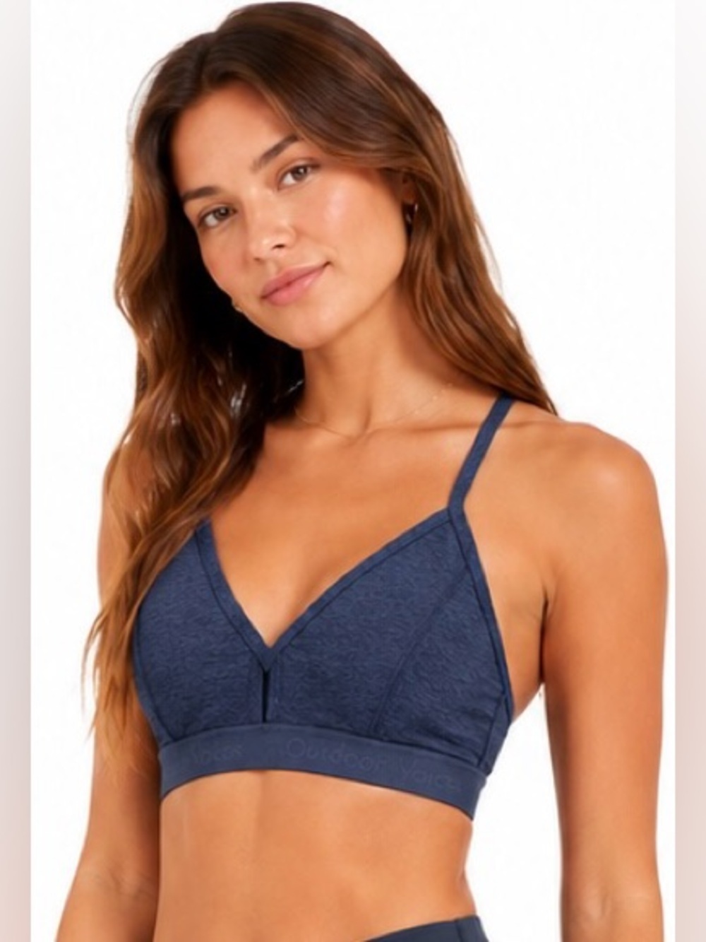 Outdoor Voices Racerback Sports Bra Heathered Navy Padded Sm low support CKB071